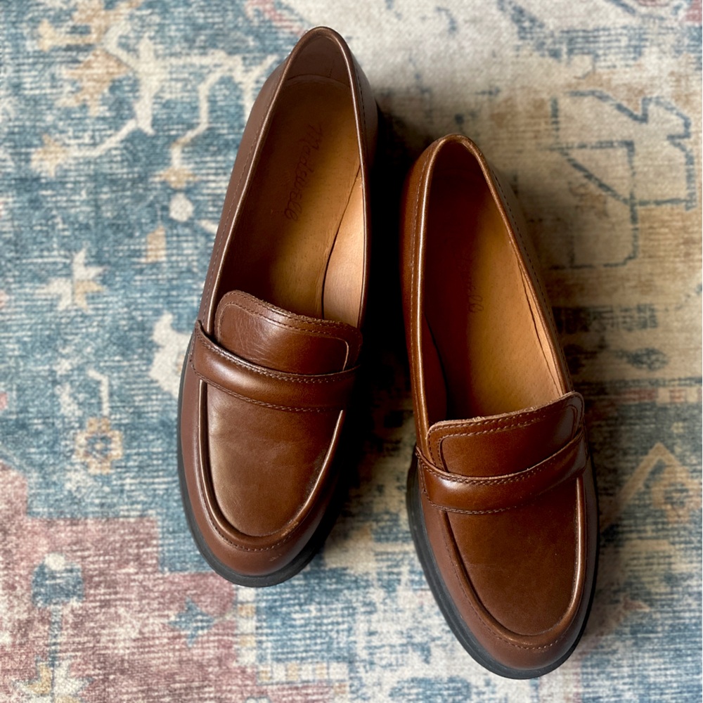 Madewell Bradley Lugsole Loafer, Brown Leather Chunky Platform Lug Sole Shoe